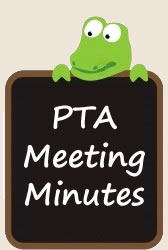 Chalkboard with the text "PTA Meeting Minutes" with an Alligator looking overhead
